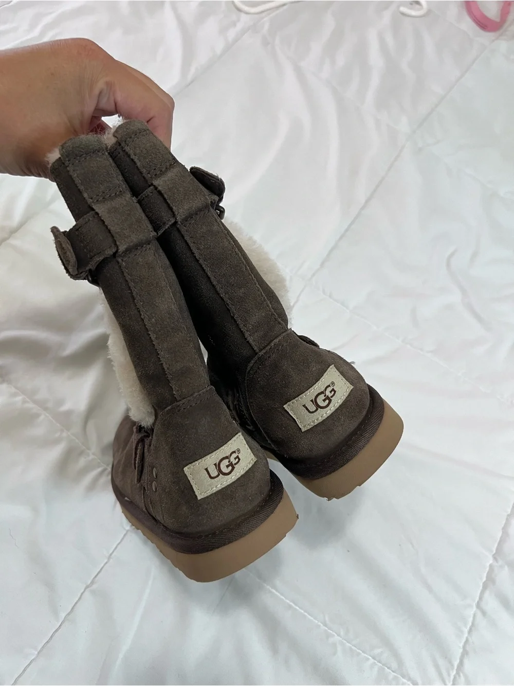 UGG Women’s Dark Brown Suede Shearling Mid Boots with Buckles size 2